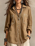 Carmel - Women's Boho Relaxed Long Sleeve Button-Front Shirt 3