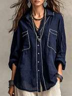 Carmel - Women's Boho Relaxed Long Sleeve Button-Front Shirt 5