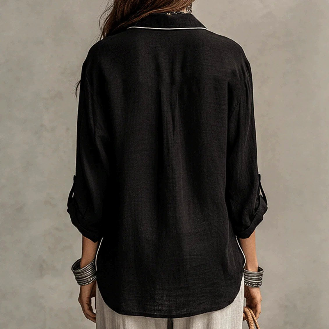 Carmel - Women's Boho Relaxed Long Sleeve Button-Front Shirt 7
