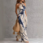Carolina - Women's Abstract Print Halter Wide Leg Jumpsuit 4