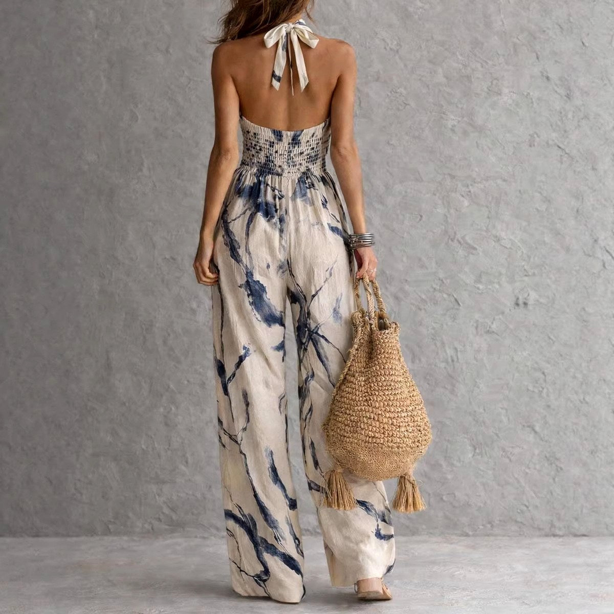 Carolina - Women's Abstract Print Halter Wide Leg Jumpsuit 5