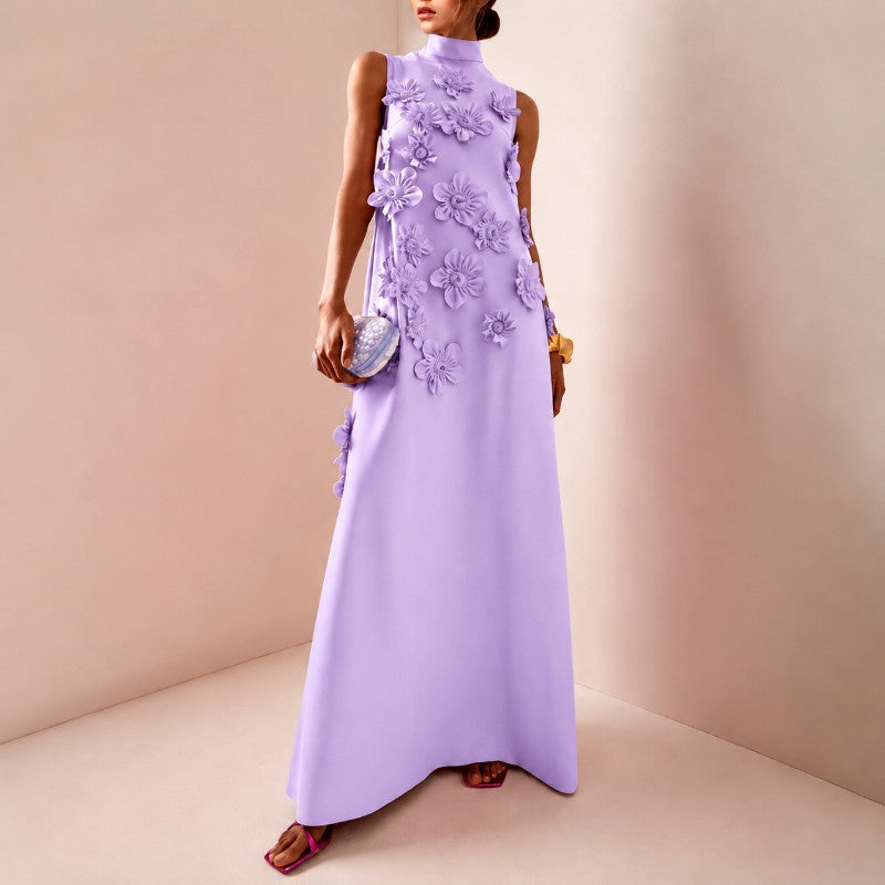 Caroline - Women's 3D Floral Stand Collar Dress 4