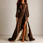 Cassandra - Women's Asymmetric Ruffle Long Sleeve Maxi Dress 1