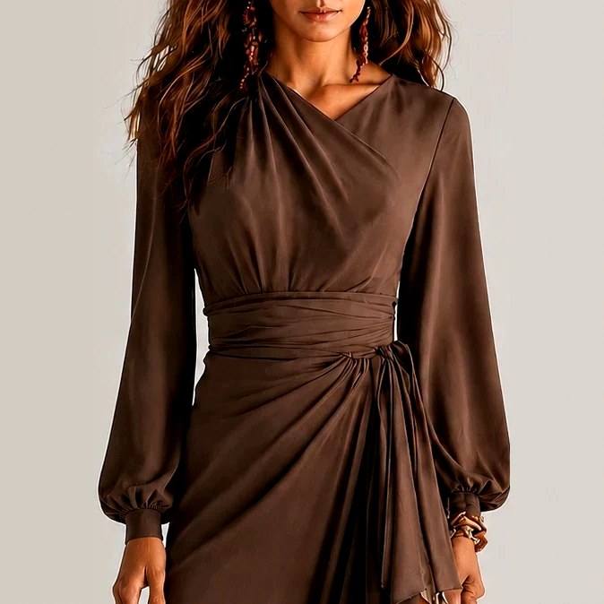 Cassandra - Women's Asymmetric Ruffle Long Sleeve Maxi Dress 2
