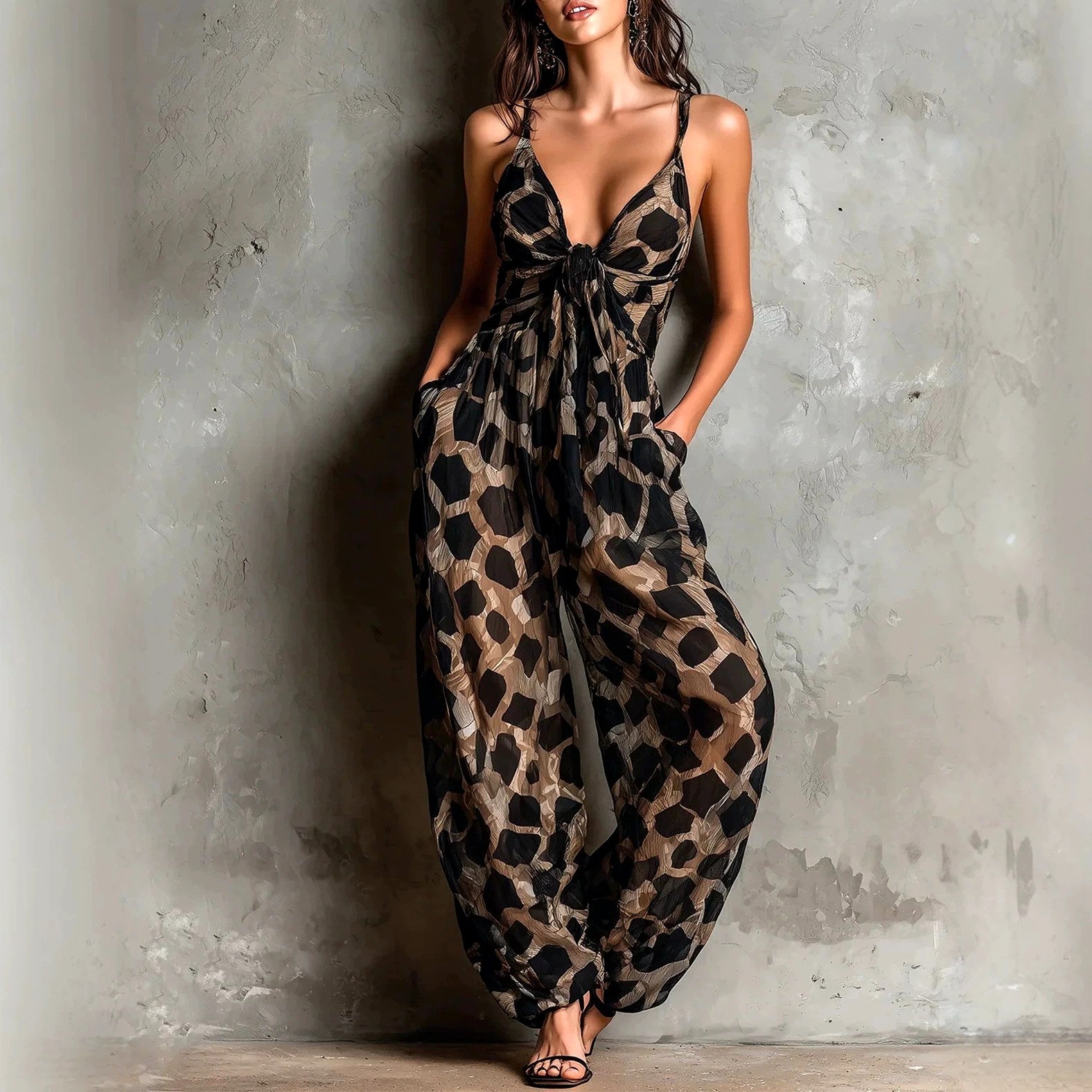 Cassidy - Women's Printed Tie-Front Wide-Leg Jumpsuit 1
