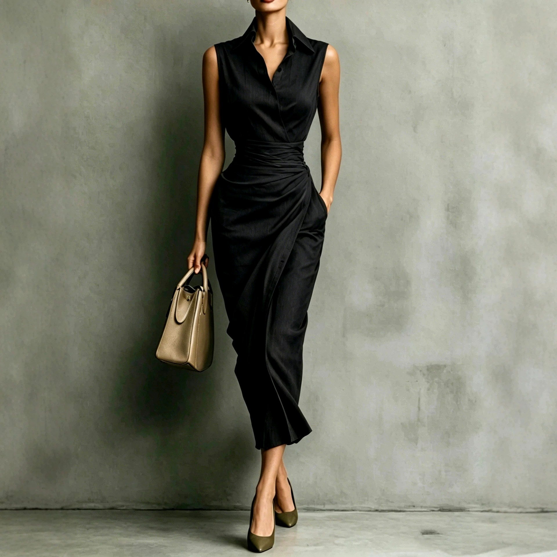 Catriona - Women's Sleeveless Slim Fit Shirt Maxi Dress 2