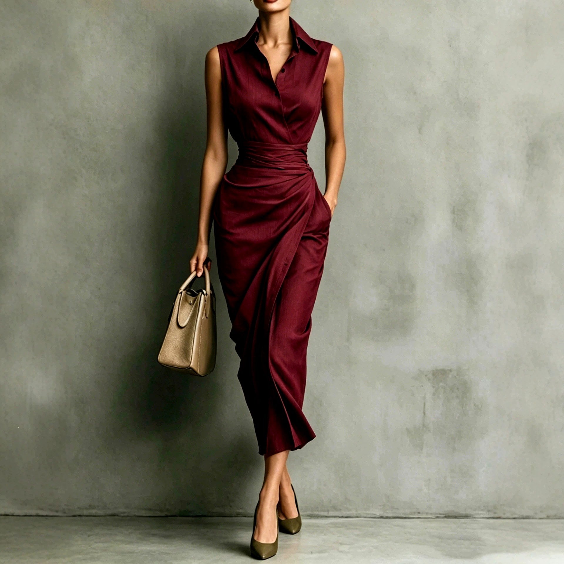 Catriona - Women's Sleeveless Slim Fit Shirt Maxi Dress 3