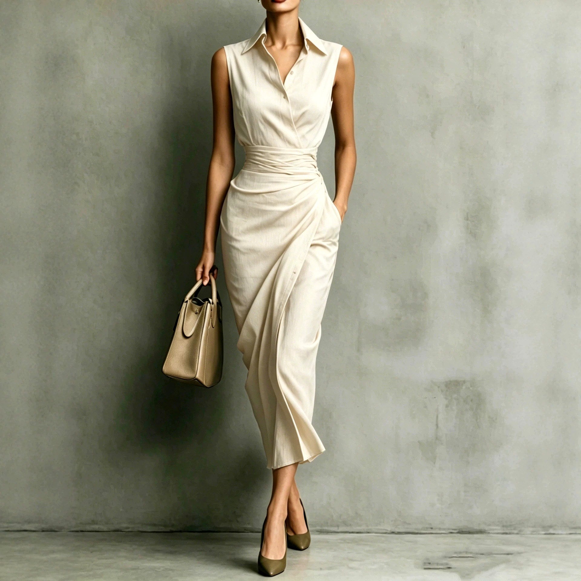 Catriona - Women's Sleeveless Slim Fit Shirt Maxi Dress 4