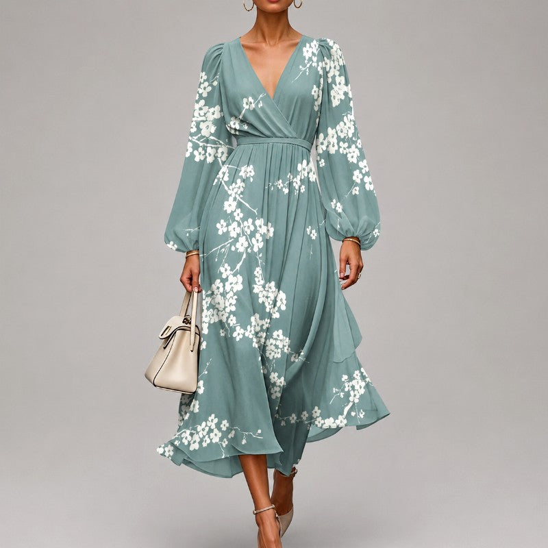 Cecilia - Women's Floral V-Neck Wrap Midi Dress 1