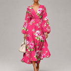 Cecilia - Women's Floral V-Neck Wrap Midi Dress 2