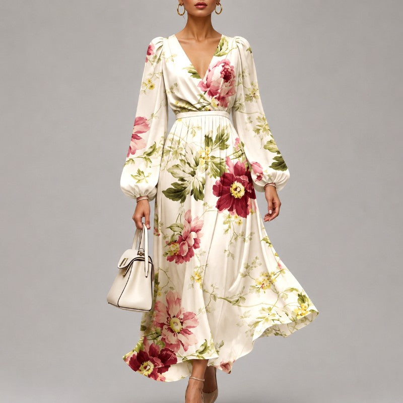 Cecilia - Women's Floral V-Neck Wrap Midi Dress 3