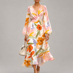 Cecilia - Women's Floral V-Neck Wrap Midi Dress 4