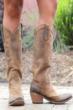 Celeste - Women's Studded Knee-High Boots with Block Heel