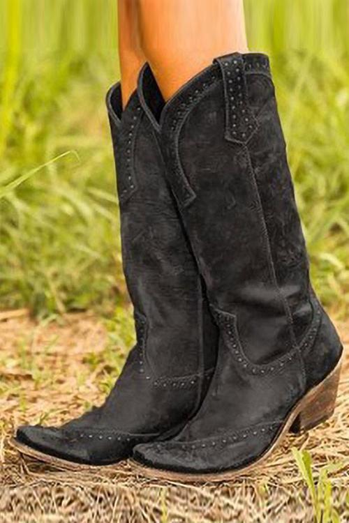 Celeste - Women's Studded Knee-High Boots with Block Heel