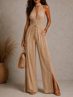 Celeste - Women's Halter Neck Lace Trim Jumpsuit 2