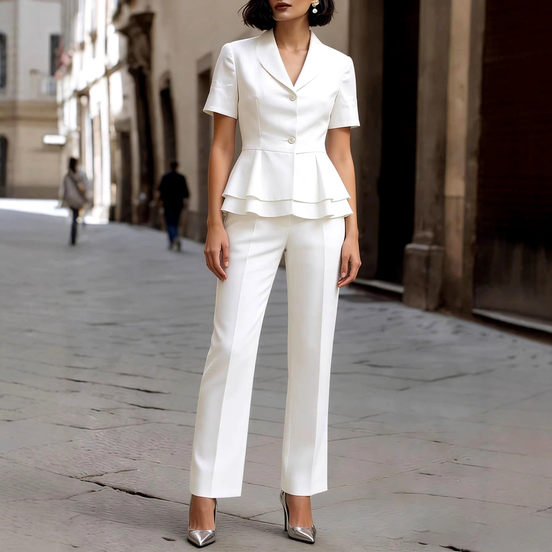 Charlotte - Women's Peplum Blazer & Wide Leg Pant Set 2