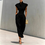 Chelsea - Women's High-Neck Cap Sleeve Midi Dress 2
