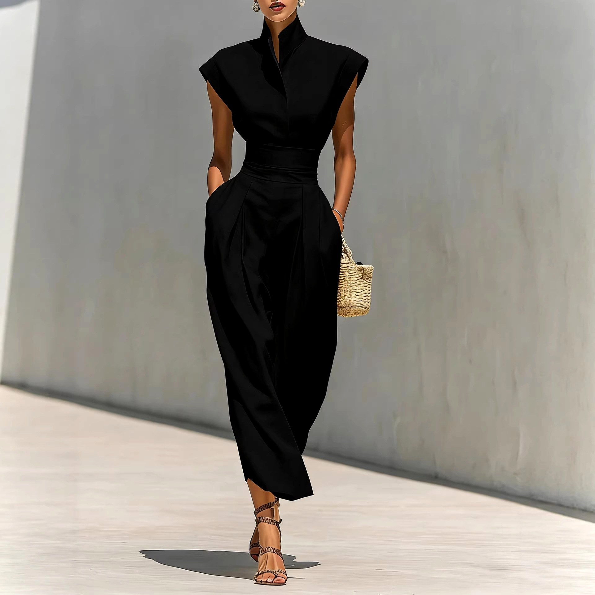 Chelsea - Women's High-Neck Cap Sleeve Midi Dress 2