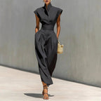 Chelsea - Women's High-Neck Cap Sleeve Midi Dress 3
