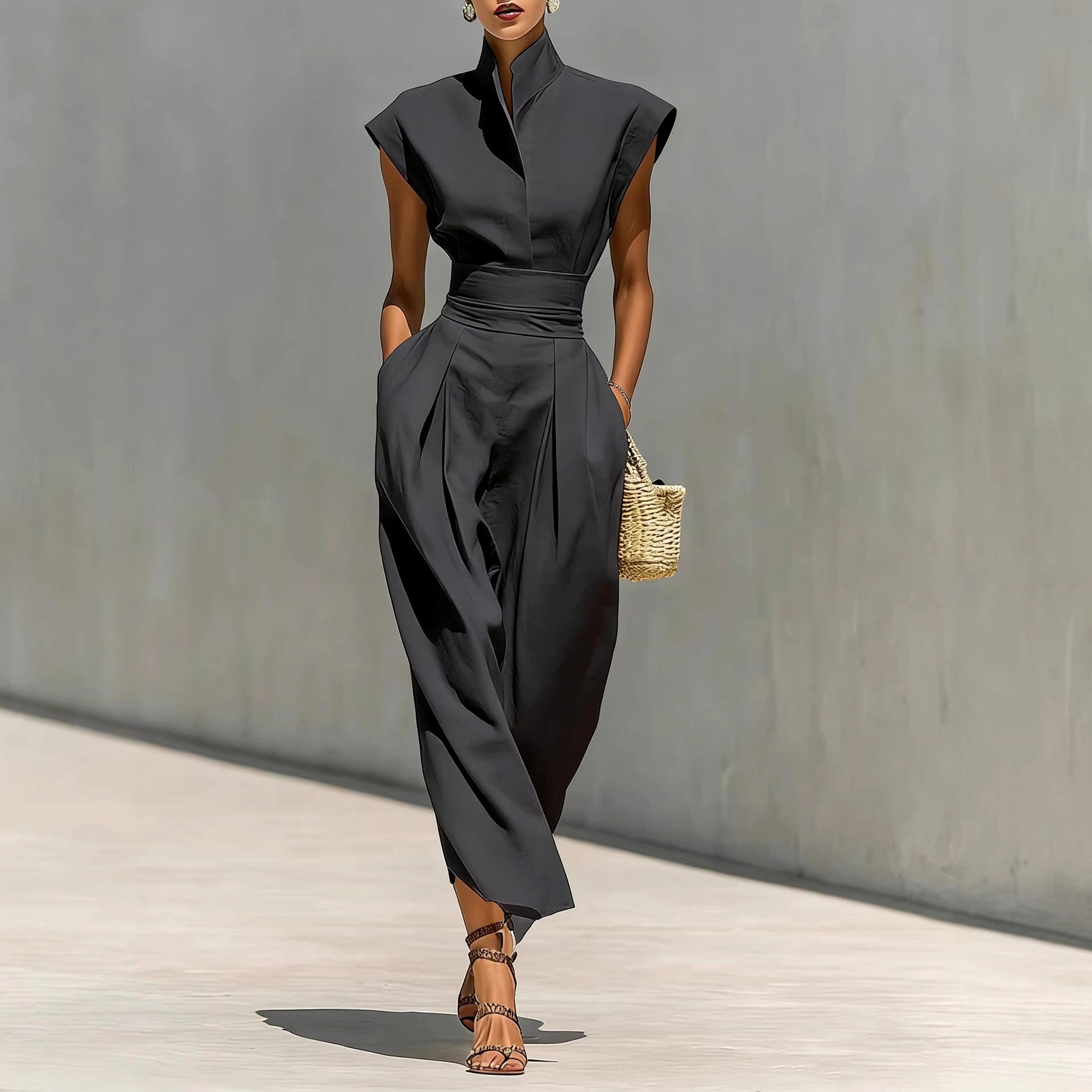 Chelsea - Women's High-Neck Cap Sleeve Midi Dress 3
