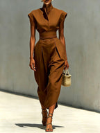 Chelsea - Women's High-Neck Cap Sleeve Midi Dress 4