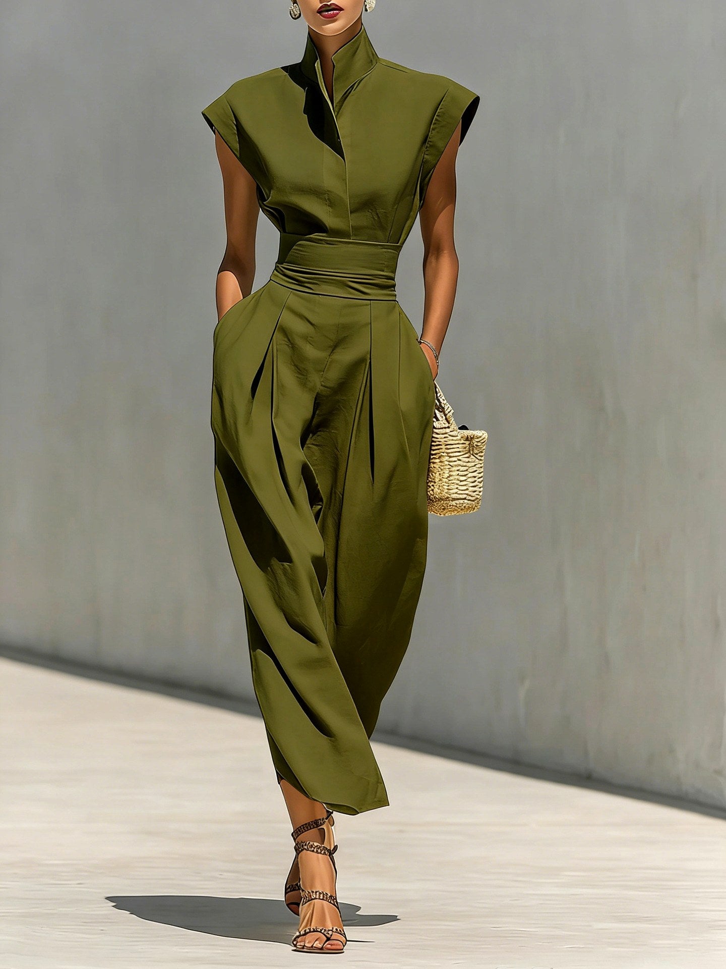 Chelsea - Women's High-Neck Cap Sleeve Midi Dress 5