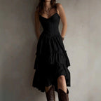 Cherry - Women's Lace-Trim Corset Midi Ruffle Dress 2