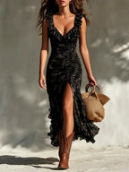 Cheryl - Women's Tropical V-Neck Ruched Resort Maxi Dress 4