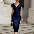 Chiara - Women's Satin Crossover V-Neck Slim Fit Dress 1