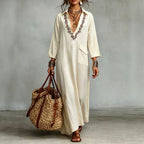 Ciara - Women's Ethnic Embroidery Deep V-Neck Boho Maxi Dress 1