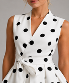 Clare - Women's Polka Dot Wrap Midi Dress with Tie Waist
