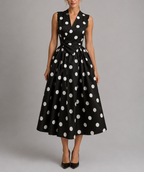 Clare - Women's Polka Dot Wrap Midi Dress with Tie Waist