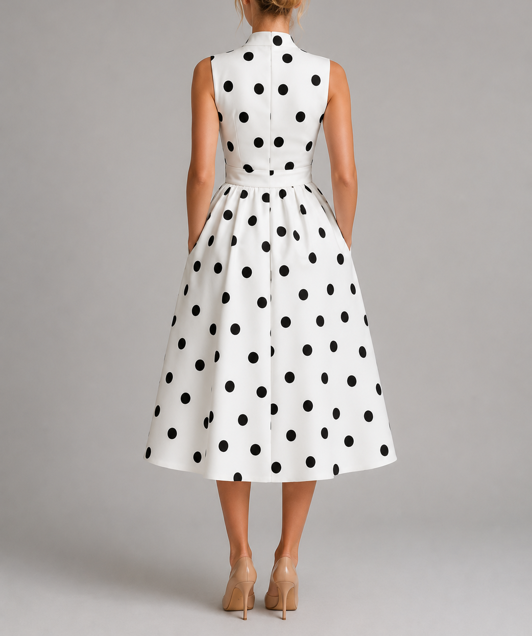 Clare - Women's Polka Dot Wrap Midi Dress with Tie Waist