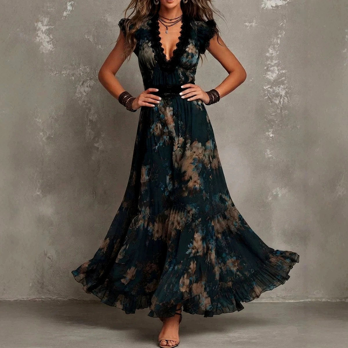 Clementine - Women's Floral V-Neck Vacation Maxi Dress 1