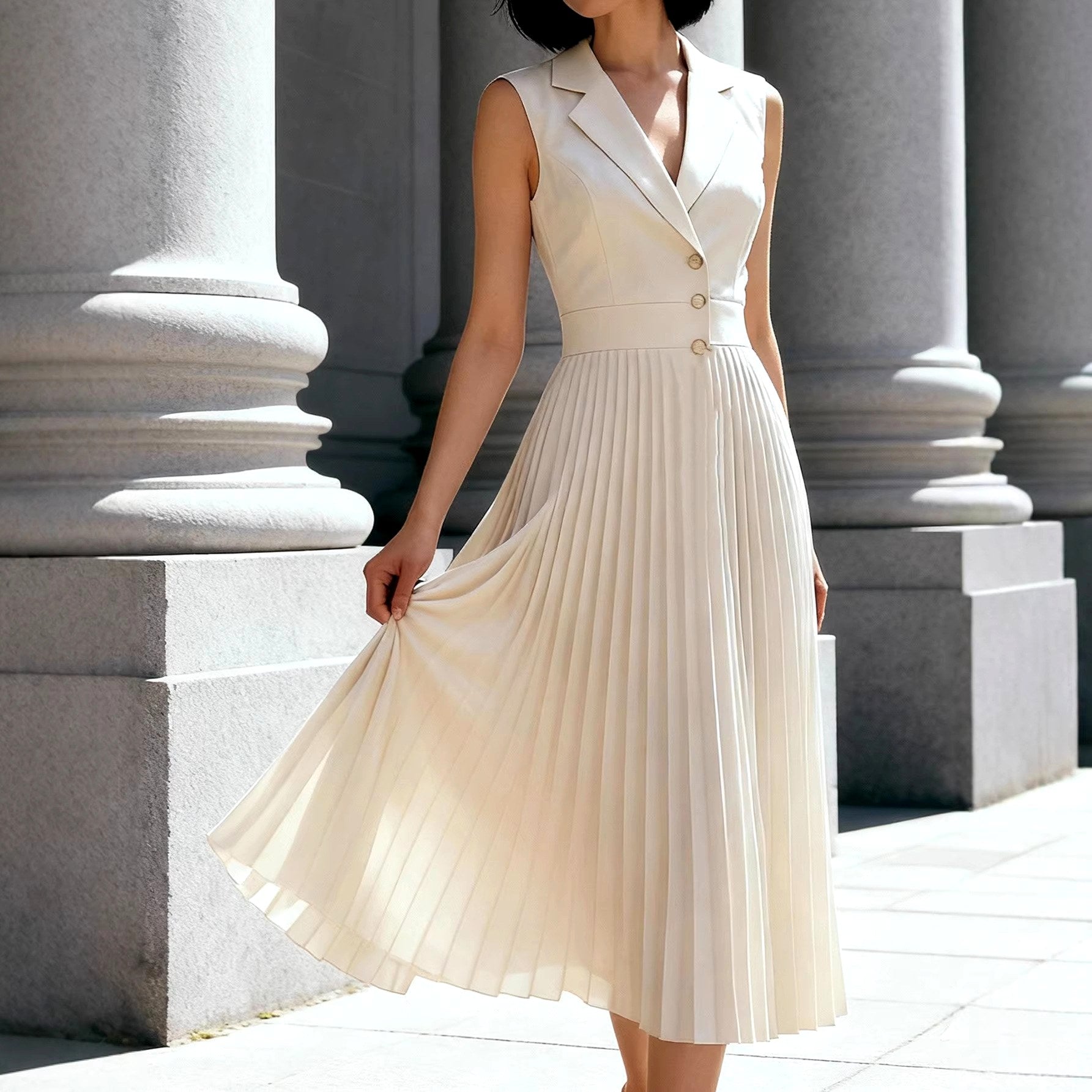 Clementine - Women's Sleeveless Pleated Midi Dress 1