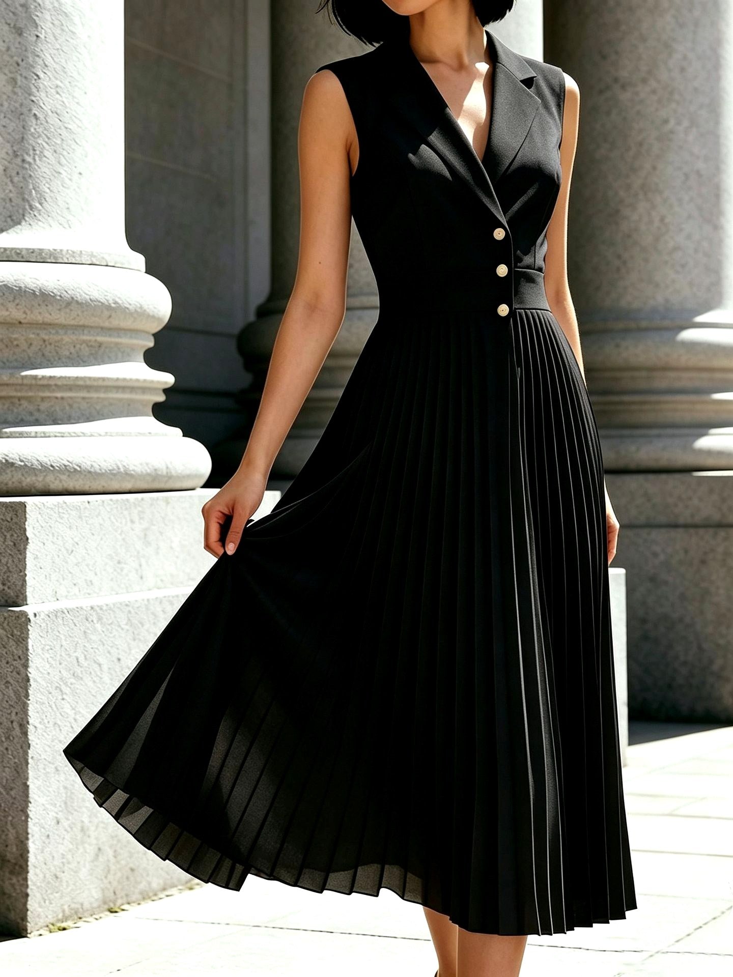 Clementine - Women's Sleeveless Pleated Midi Dress 2