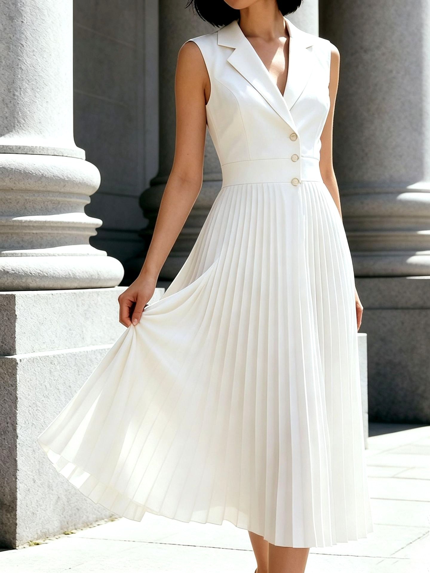 Clementine - Women's Sleeveless Pleated Midi Dress 3