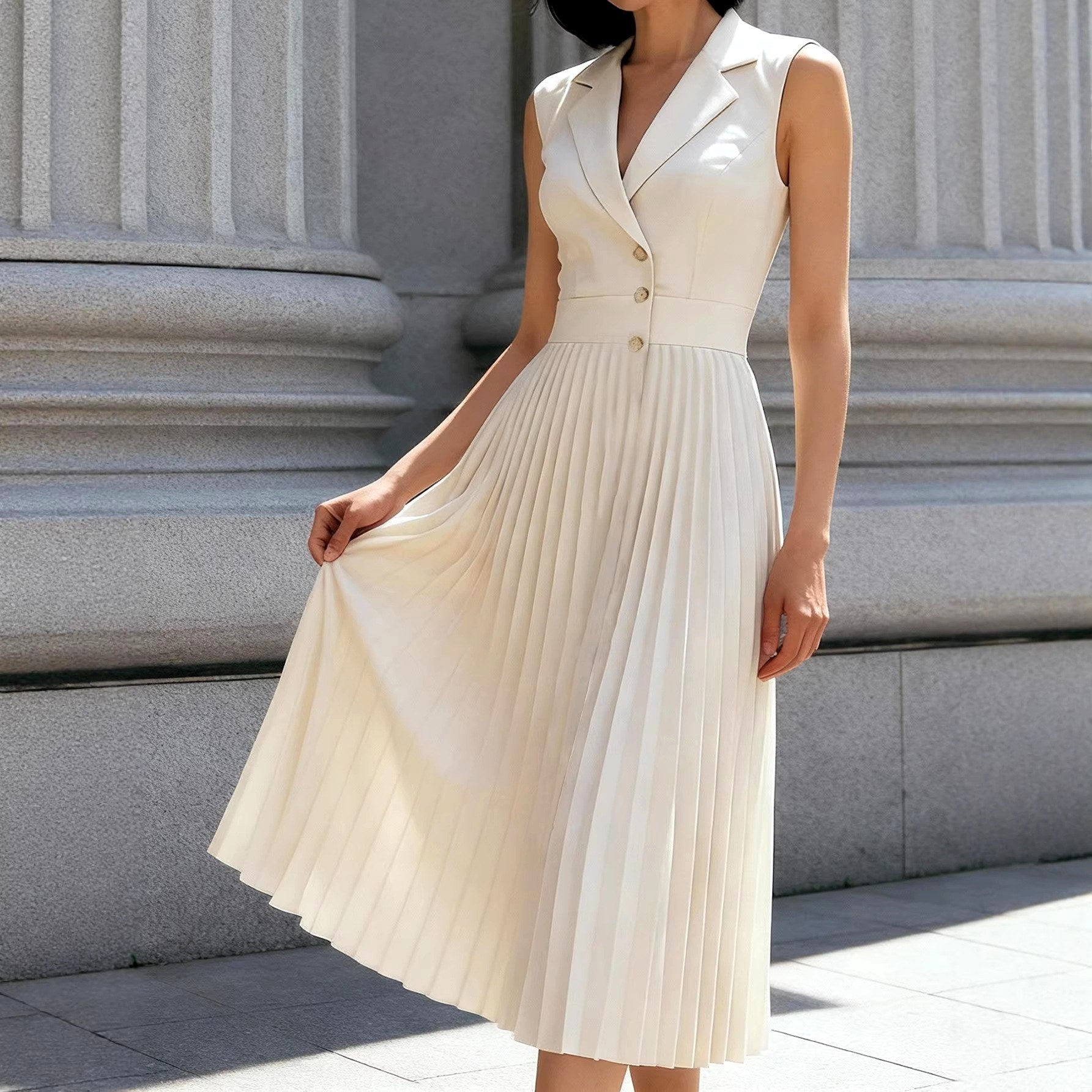 Clementine - Women's Sleeveless Pleated Midi Dress 4