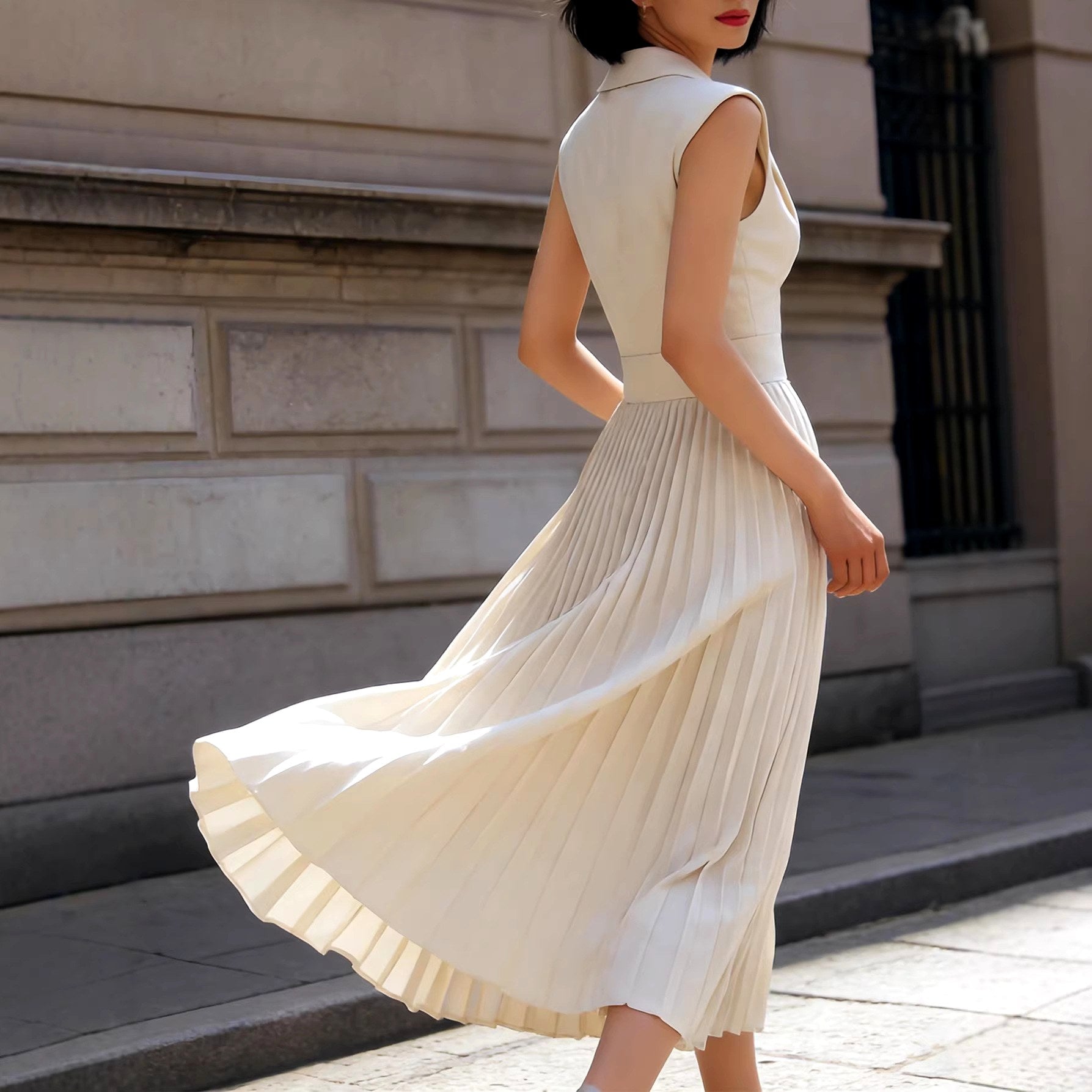 Clementine - Women's Sleeveless Pleated Midi Dress 6
