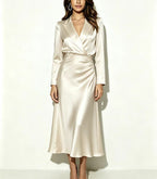 Colette - Women's Satin Long Sleeve Wrap Midi Dress 1