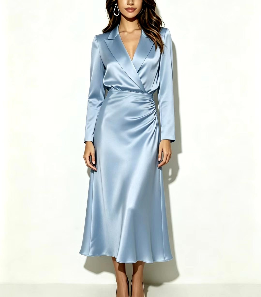 Colette - Women's Satin Long Sleeve Wrap Midi Dress 2