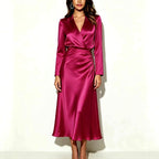 Colette - Women's Satin Long Sleeve Wrap Midi Dress 3