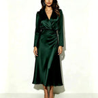 Colette - Women's Satin Long Sleeve Wrap Midi Dress 4