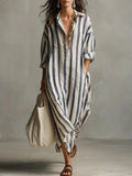 Cora - Women's Striped Linen Oversized Shirt Dress