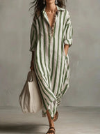 Cora - Women's Striped Linen Oversized Shirt Dress