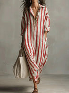 Cora - Women's Striped Linen Oversized Shirt Dress