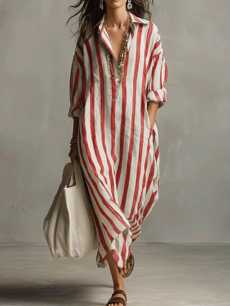 Cora - Women's Striped Linen Oversized Shirt Dress