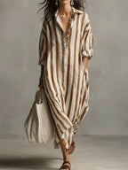 Cora - Women's Striped Linen Oversized Shirt Dress