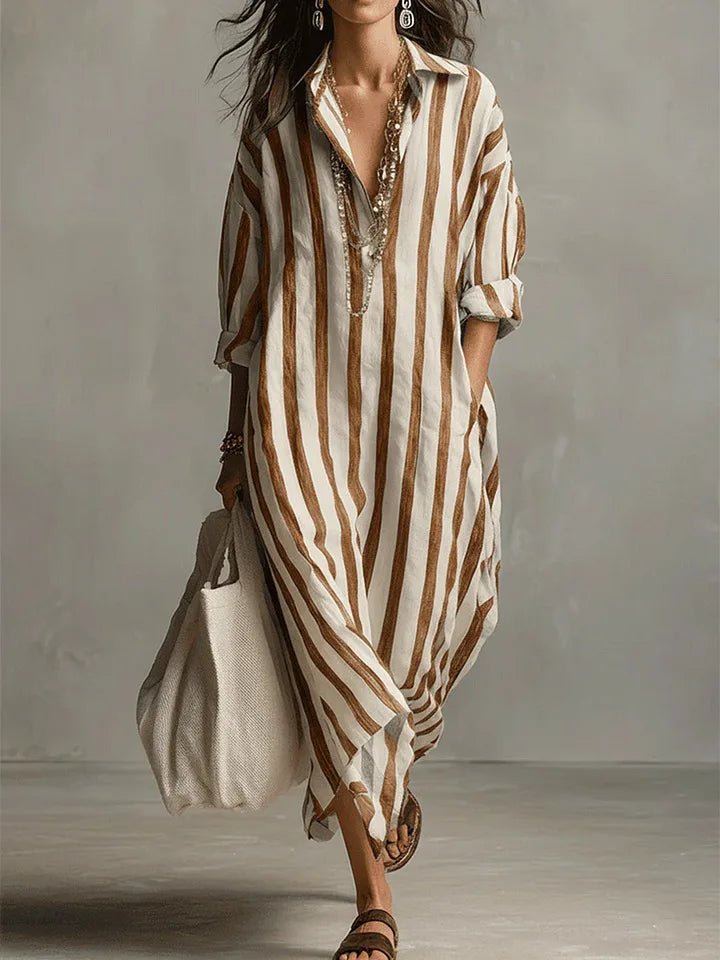 Cora - Women's Striped Linen Oversized Shirt Dress