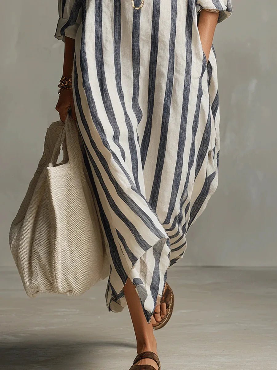 Cora - Women's Striped Linen Oversized Shirt Dress
